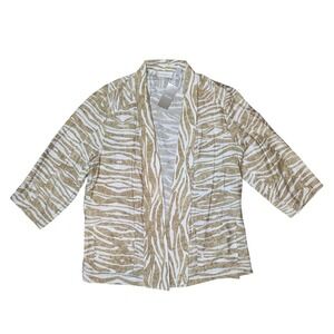 NWT Chico's 3 Tan Zebra Animal‎ Print Lightweight Open Front Jacket Women's XL